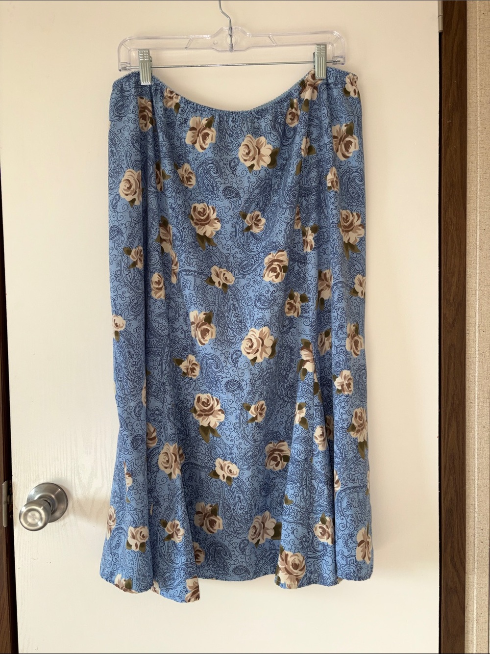Sag Harbor Blue Floral Paisley A-Line Skirt Y2K Boho Cottagecore Large Vintage